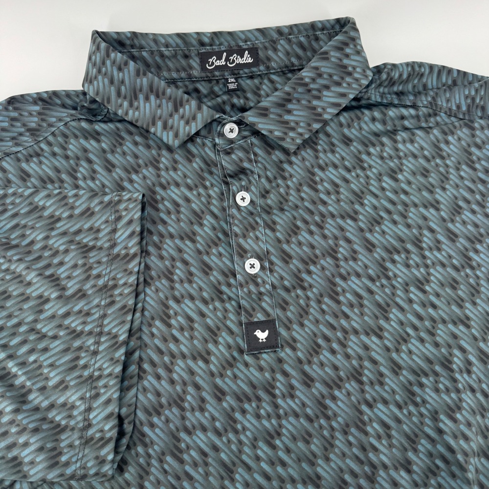 Bad Birdie Mens 2XL Gray Blue Dash Geometric Performance Golf Polo Shirt